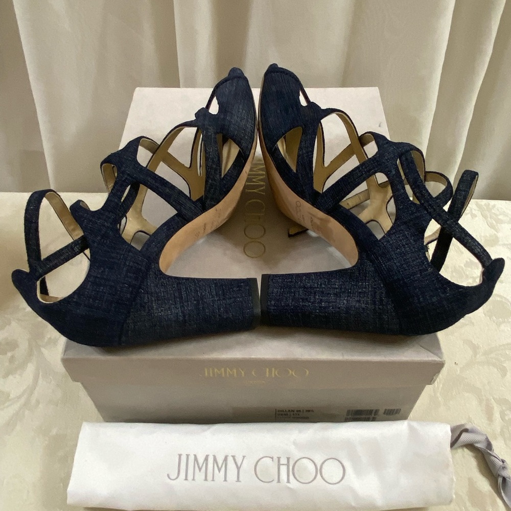 🆕 Jimmy Choo Dillan Cage Denim Sandals Heels,in Box - Picture 6 of 8